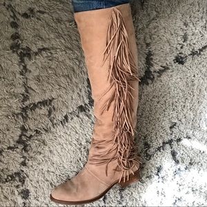 Sam Edelman knee high suede fringe boots